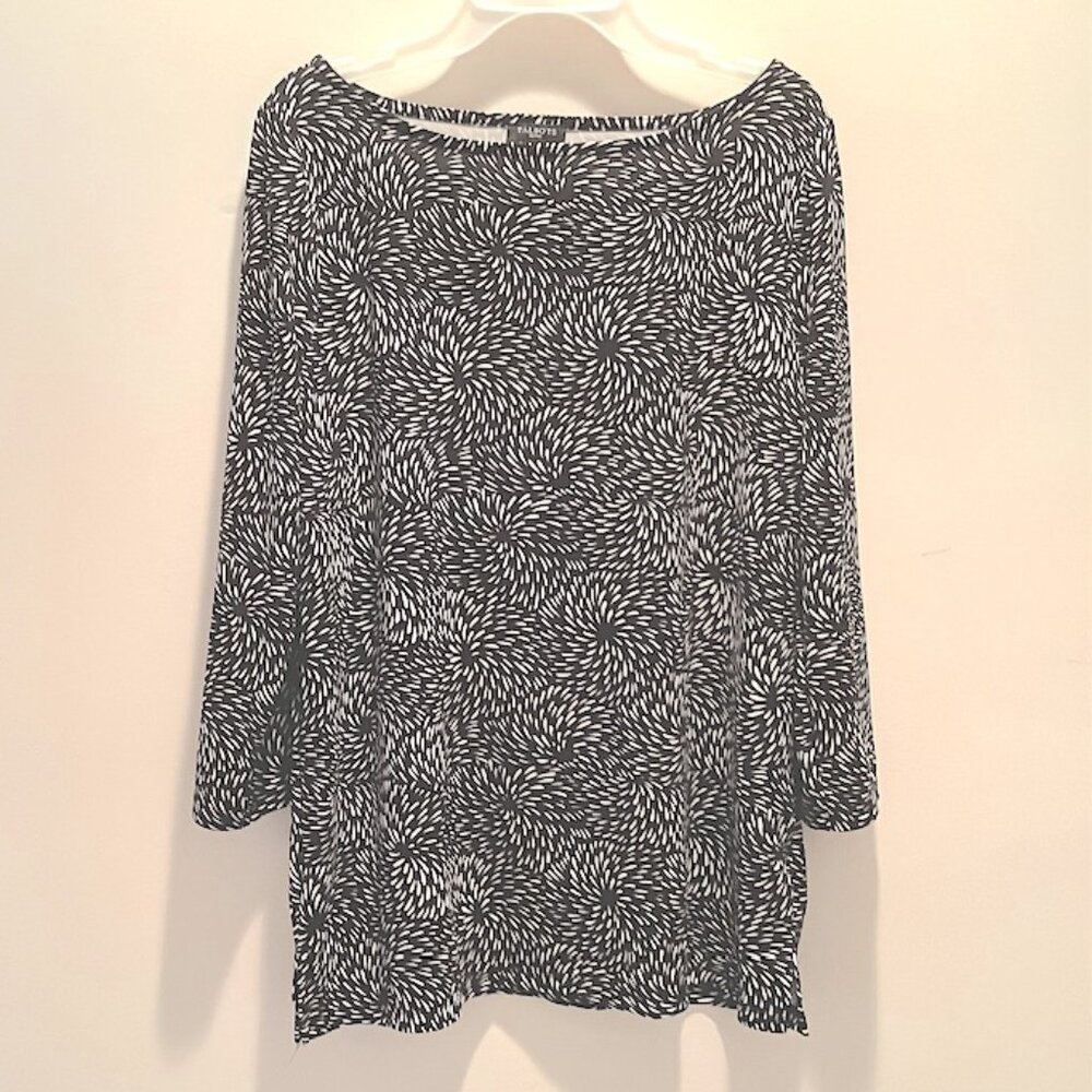 Talbots - Classic Black and White Abstract print long-sleeved Shirt, Petite M